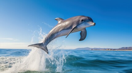 Graceful dolphin leaps joyfully above the azure sea in a display of freedom