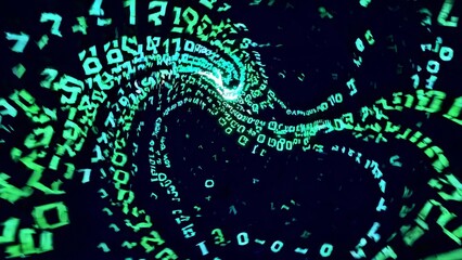 Numbers and data are flowing through cyberspace, creating a data vortex, symbolizing the vastness and complexity of digital information in the modern age