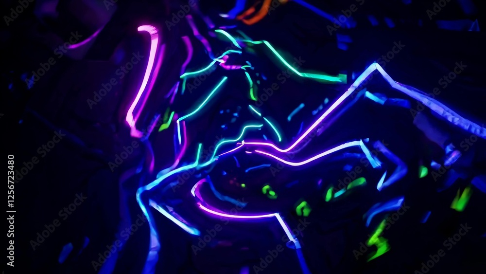 Poster vibrant neon lights are creating a dynamic and colorful abstract design against a dark background, f