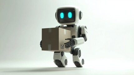 Friendly Robot with Box in Minimalist Setting for Delivery Concepts