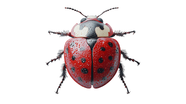 Vivid red ladybird with intricate details, a charming nature-inspired design, isolated on transparent background png 