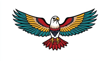 Fototapeta premium Vibrant Illustrated Eagle with Colorful Wings and Powerful Stance