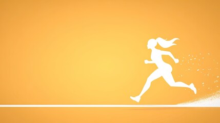 Silhouette of a woman running energetically against a vibrant orange background, symbolizing fitness