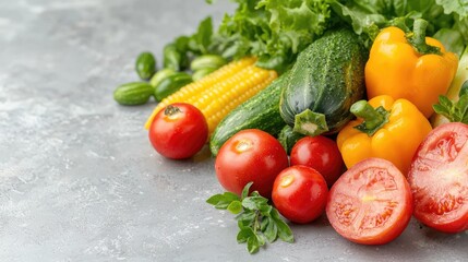 Fresh vegetables harvest on grey background
