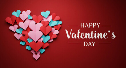 Red Background Happy Valentine's day text, hand lettering typography poster on red gradient background. Vector illustration. Romantic quote postcard, card, invitation, banner template.