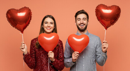 woman with heart shaped balloons
