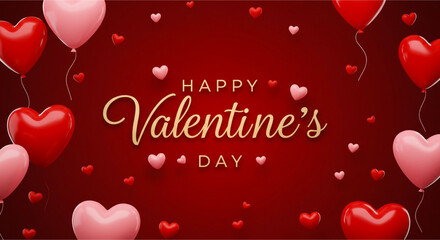 Red Background Happy Valentine's day text, hand lettering typography poster on red gradient background. Vector illustration. Romantic quote postcard, card, invitation, banner template.