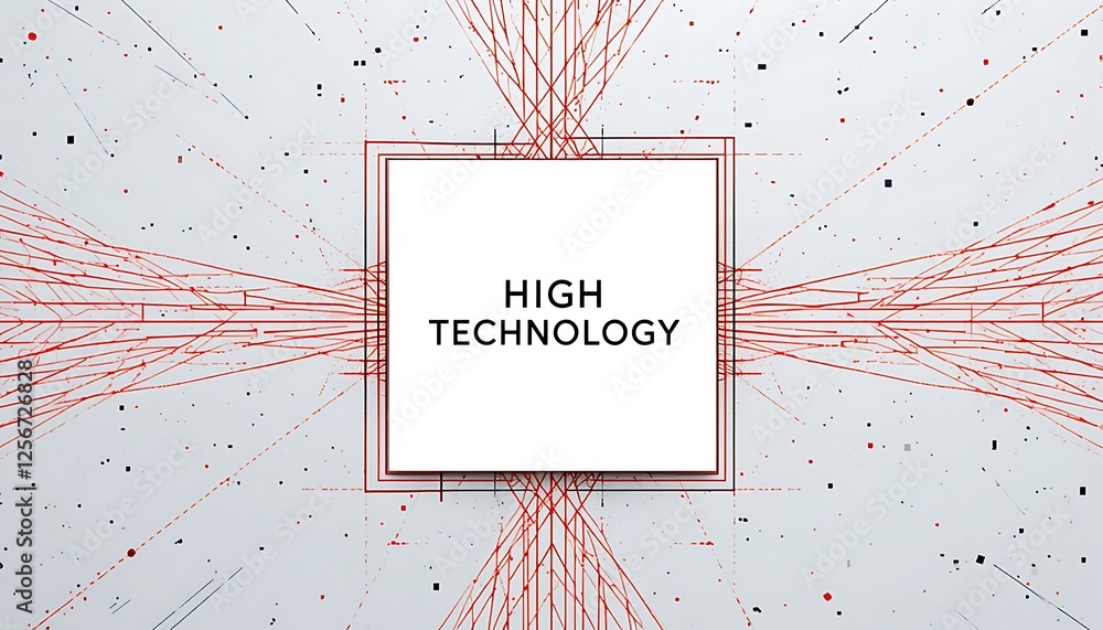 Poster high technology futuristic background with connecting red lines and square frame