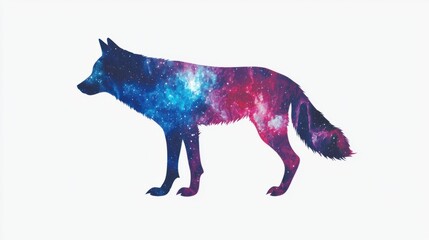 Cosmic Fox Silhouette with Space Colors and Stars in Background