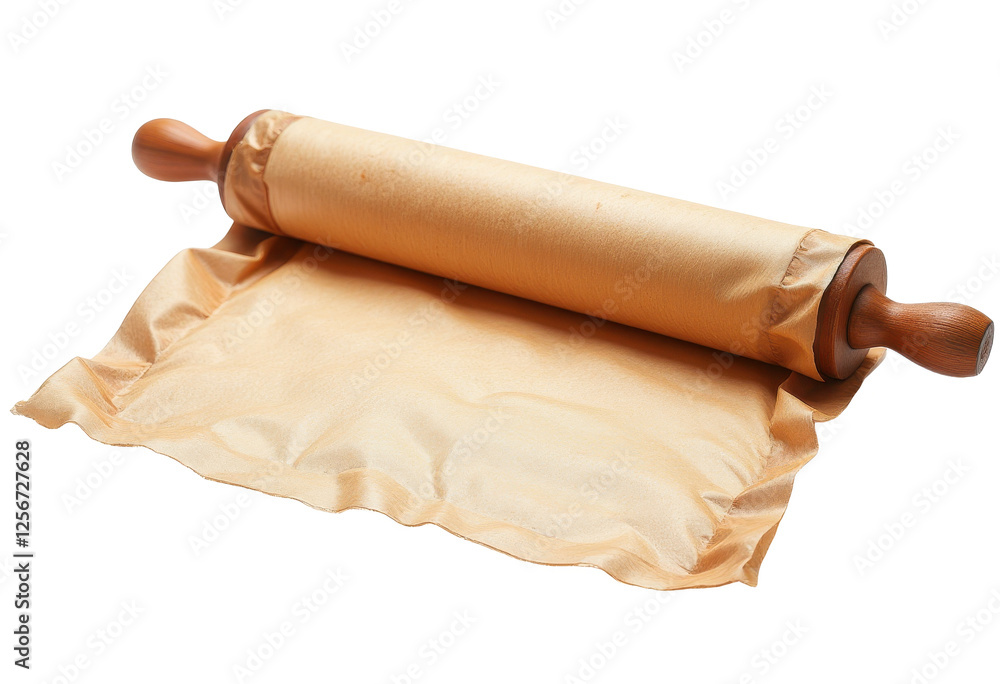 Poster sturdy wooden rolling pin on plain transparent background smooth and functional design. a rolling pi