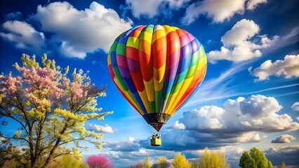 Obraz premium Colorful Hot Air Balloon Soaring Over Spring Landscape