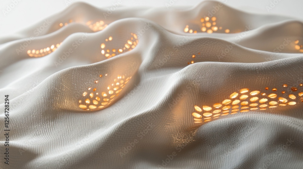 Poster soft white fabric with illuminated patterns and textures