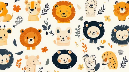 Adorable cartoon safari animals pattern.