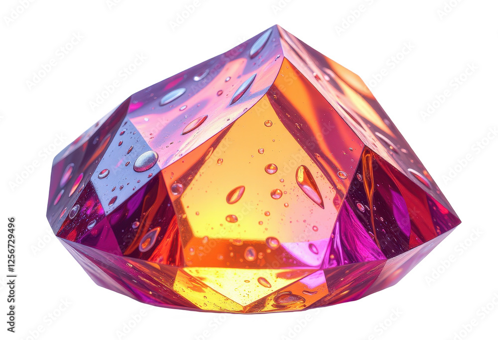 Poster mesmerizing glass object with water droplets on transparent background. a multicolored glass object 