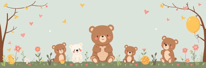 Obraz premium Set of cute animals poster template featuring bear vector illustrations for children's room decor or party invitations, cute, vector, illustrations