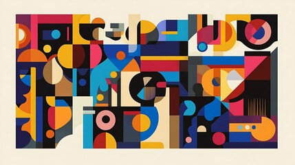 Fototapeta premium Abstract colorful geometric shapes composition, modern art, background for website or design