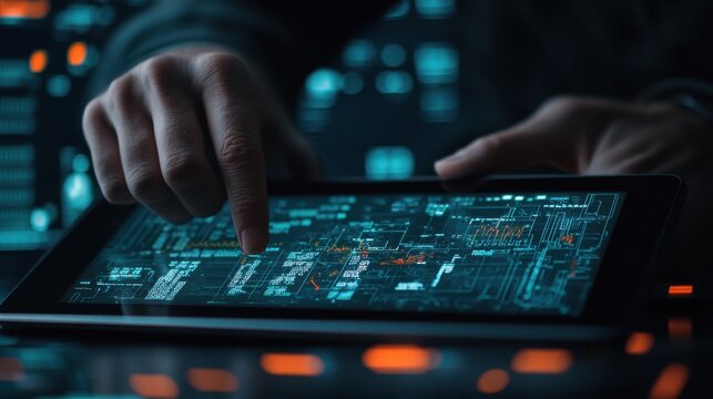 Engineer Tracking Refinery Process Data on Digital Tablet