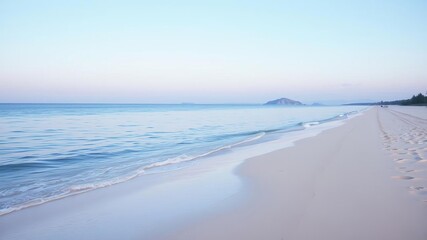 White sandy beach with crystal clear blue water isolated on a pure white background, shore, beach, serene