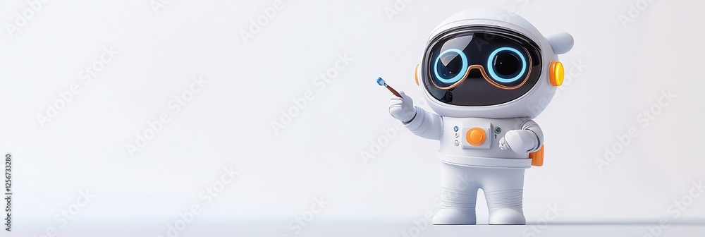 Poster cute robot astronaut pointing with a stick.