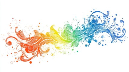 Vibrant Colorful Swirls and Flourishes on White Background