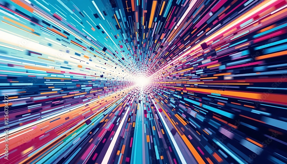 Poster abstract data stream visualization with light speed effect background