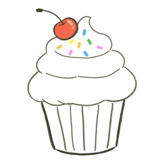 Sketch of a Blank Cupcake with a Cherry and Sprinkles on Top