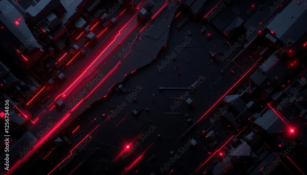 Aufkleber abstract dark tech background with glowing red lines and geometric shapes