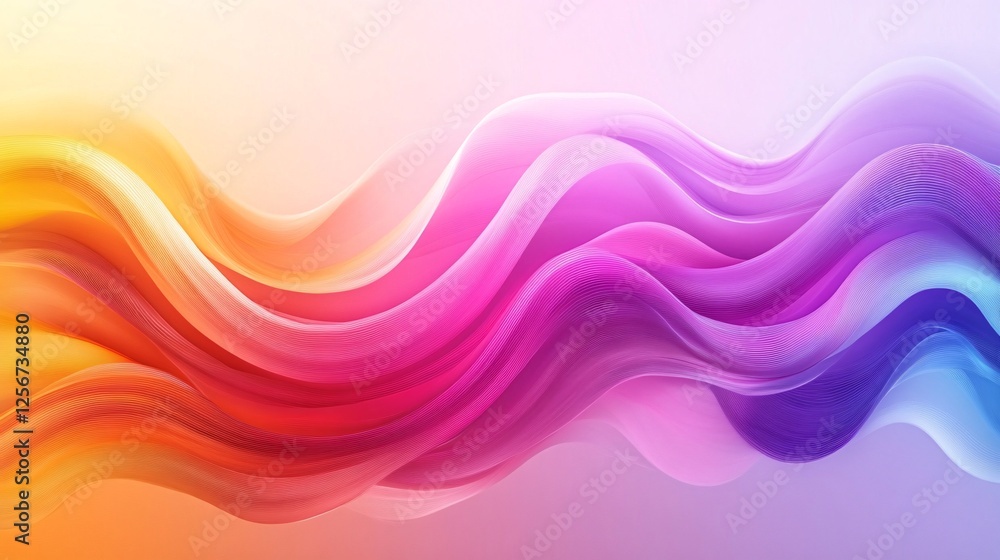 Poster vibrant abstract artwork with a flowing wave of blended colors from yellow to red to blue
