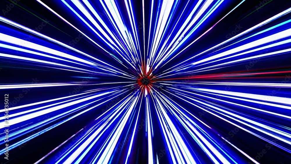 Poster speed motion effect with blue and red light rays converging towards center creating an abstract back