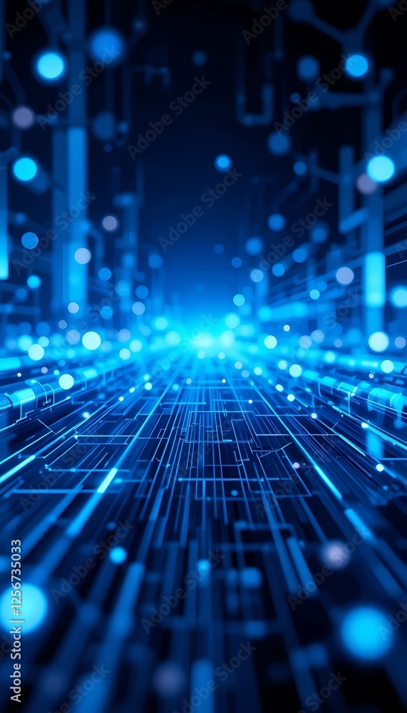 Poster abstract blue light technology background with data flowing through lines