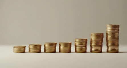 Ascending Stacks of Gold Coins Illustrating Financial Growth and Wealth Accumulation