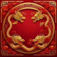Obraz premium elegant dragon border frame with floral design with copy space for text graphic resource