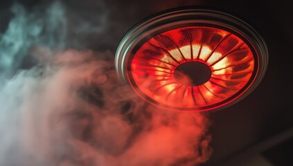 Red Glowing Circular Light Fixture with Smoke