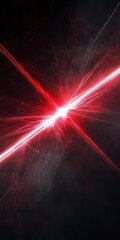Sharp red and white laser lines cutting through a foggy black space. Cutting-edge digital design

