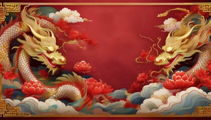 Obraz premium elegant dragon border frame with floral design with copy space for text graphic resource 