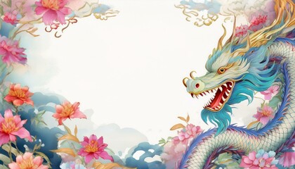 Obraz premium elegant dragon border frame with floral design with copy space for text graphic resource 