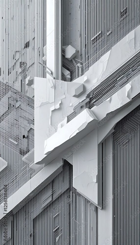 Poster abstract white architecture with geometric shapes and linear elements design