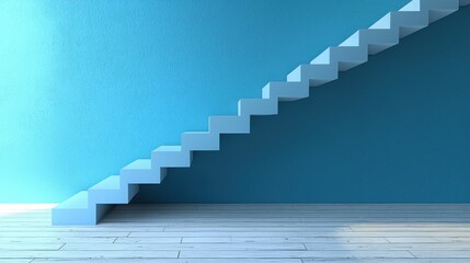 A blue wall with a white staircase creating a modern architectural feature in an indoor space