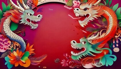 elegant dragon border frame with floral design with copy space for text graphic resource
