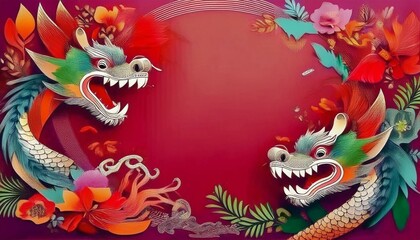 elegant dragon border frame with floral design with copy space for text graphic resource

