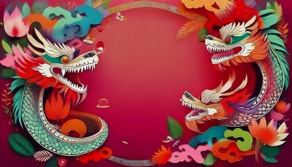 elegant dragon border frame with floral design with copy space for text graphic resource
