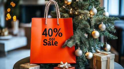 Orange Sale Shopping Bag Near Christmas Tree