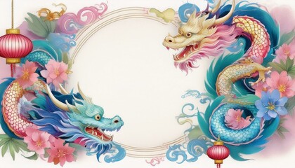 elegant dragon border frame with floral design with copy space for text graphic resource