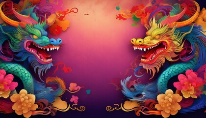 Obraz premium elegant dragon border frame with floral design with copy space for text graphic resource