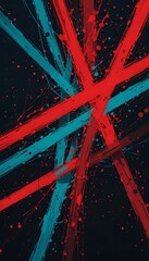 Abstract Brush Stroke Artwork with Red and Blue Paint Splatters