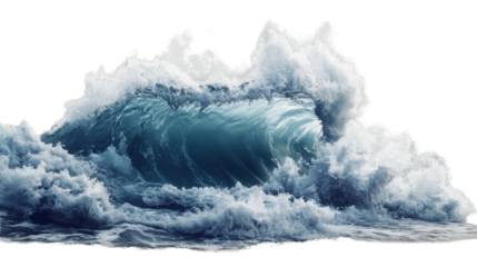 Giant ocean wave breaking with foam and transparent background