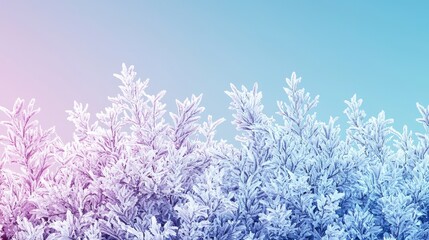 Obraz premium A serene, frosty landscape featuring icy branches against a gradient blue and pink sky, evoking winter's tranquility.