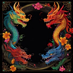 elegant dragon border frame with floral design with copy space for text graphic resource
