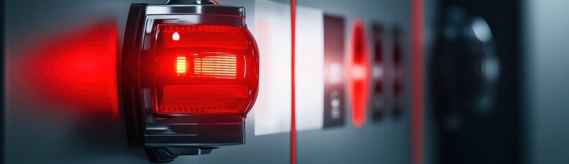 Obraz premium Intense Red Light Illuminates Electrical Panel