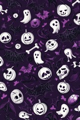 Festive halloween atmosphere created by spooky elements in a seamless pattern